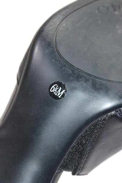 Calvin Klein Womens Slim Heel CK Logo Slingback Pumps Black Leather Size 6.5