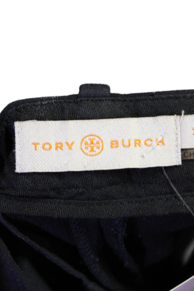 Tory Burch Womens Low Rise Top Stitch Straight Leg Dress Pants Navy Blue Size 2