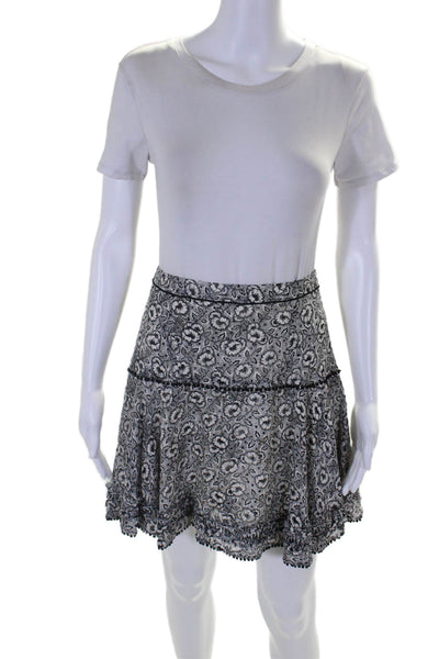 10 Crosby Derek Lam Womens Silk Floral Print A Line Skirt Black White Size 2