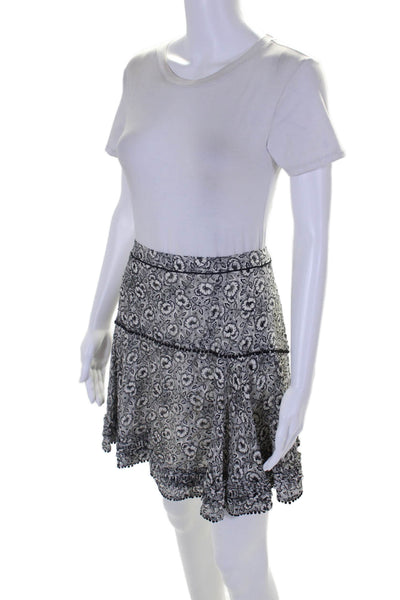 10 Crosby Derek Lam Womens Silk Floral Print A Line Skirt Black White Size 2
