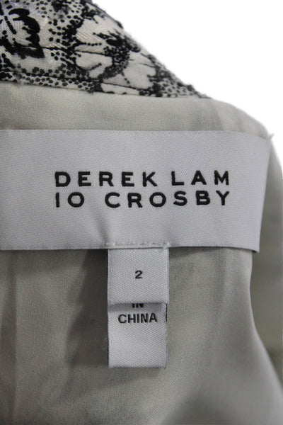 10 Crosby Derek Lam Womens Silk Floral Print A Line Skirt Black White Size 2