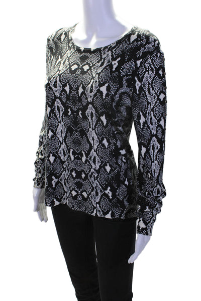 J. Mclaughlin Womens Cotton Black Python Print Crew Neck Sweater Top Size M