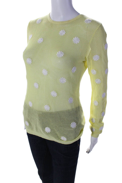 Minnie Rose Women's Round Neck Long Sleeves Mesh Pullover Sweater Yellow Size XS