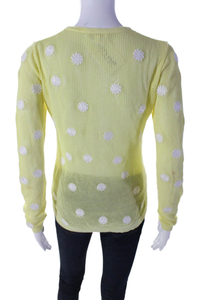 Minnie Rose Women's Round Neck Long Sleeves Mesh Pullover Sweater Yellow Size XS