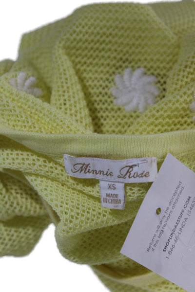 Minnie Rose Women's Round Neck Long Sleeves Mesh Pullover Sweater Yellow Size XS