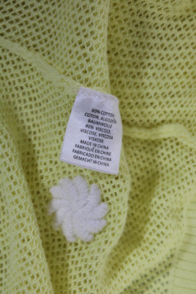 Minnie Rose Women's Round Neck Long Sleeves Mesh Pullover Sweater Yellow Size XS
