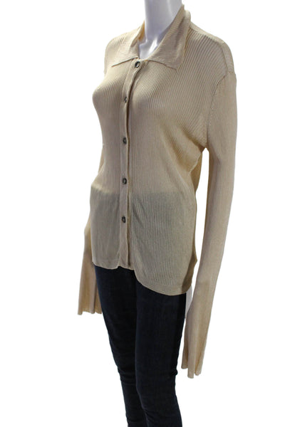 Free People Womens Button Down Crew Neck Sweater Beige Size Extra Small