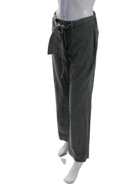 Ecru Womens Waist Tie Flat Zip Front Tapered Leg Casual Pants Green Size 0