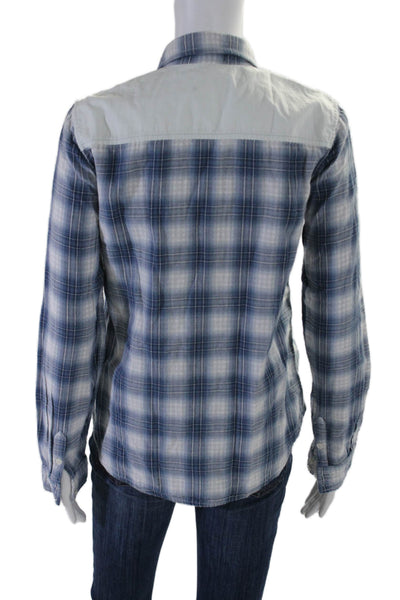 Paige Womens Button Front Long Sleeve Collared Plaid Shirt Blue Cotton Size XS
