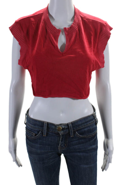 Cotton Citizen Womens Cotton Ribbed Trim Sleeveless V-Neck Crop Top Red Size XS