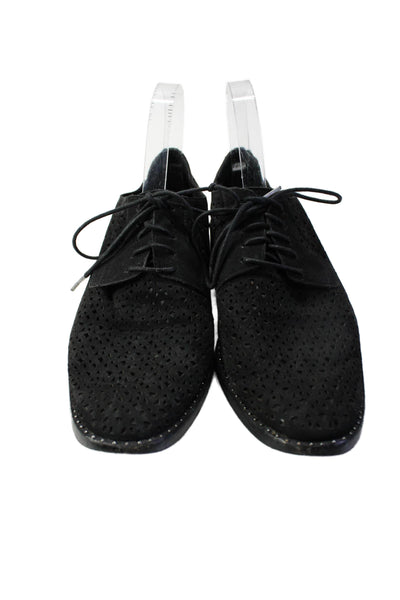 Vince Camuto Womens Lace Up Laser Cut Oxfords Black Suede Size 10M