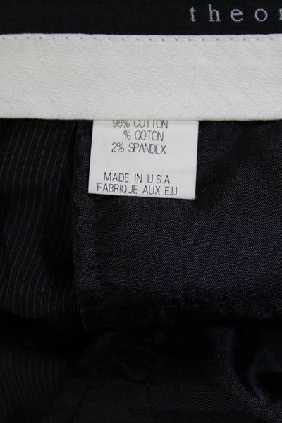 Theory Womens Zipper Fly Mid Rise Pinstriped Pleated Pants Gray Cotton Size 0