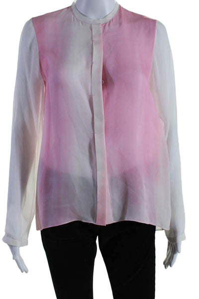 Elie Tahari Women Silk Long Sleeve Ombre Button Down Blouse Pink Size XS