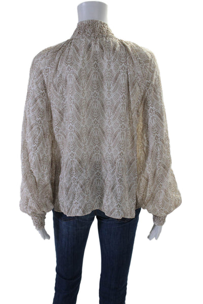 Intermix Women's High Neck Long Sleeves Half Button Blouse Beige Size 8