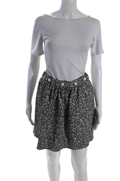 Maison Kitsune Womens Black Printed Pockets Button Detail Mini Skirt Size 36