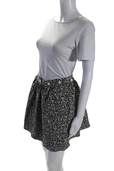 Maison Kitsune Womens Black Printed Pockets Button Detail Mini Skirt Size 36