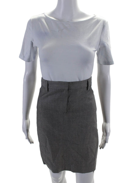 Theory Womens Herringbone Print Pencil Skirt Black White Wool Blend Size 0
