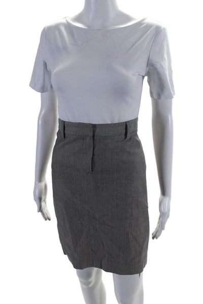 Theory Womens Herringbone Print Pencil Skirt Black White Wool Blend Size 0