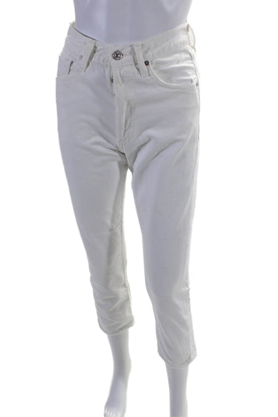 AMO Womens High Rise Button Fit Slim Straight Leg Jeans White Size 24