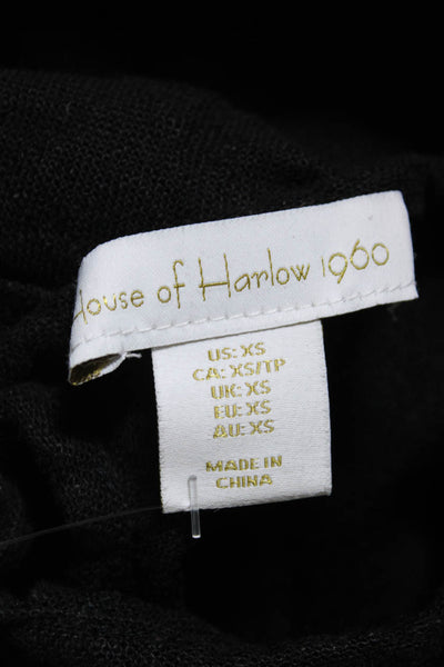 House of Harlow 1960 Womens Linen Short Sleeve Embroidered Blouse Black Size XS