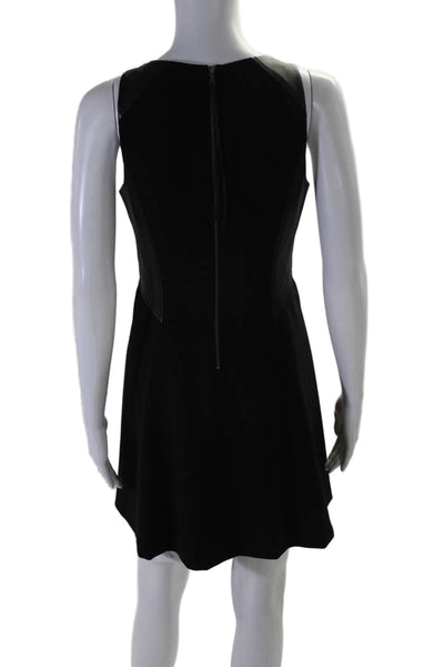 Rebecca Taylor Womens Leather Contrast V Neck A Line Dress Black Size 2