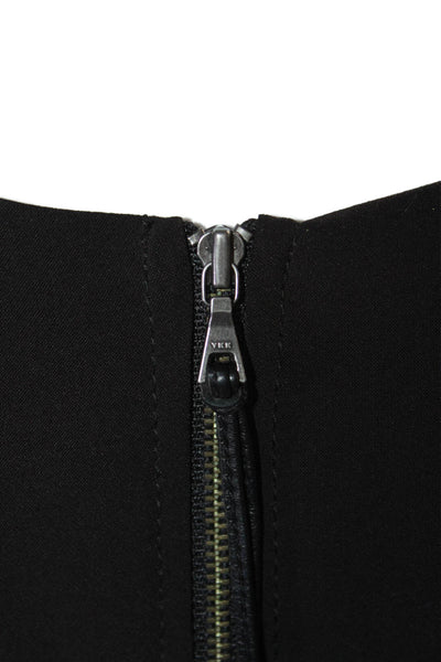 Rebecca Taylor Womens Leather Contrast V Neck A Line Dress Black Size 2
