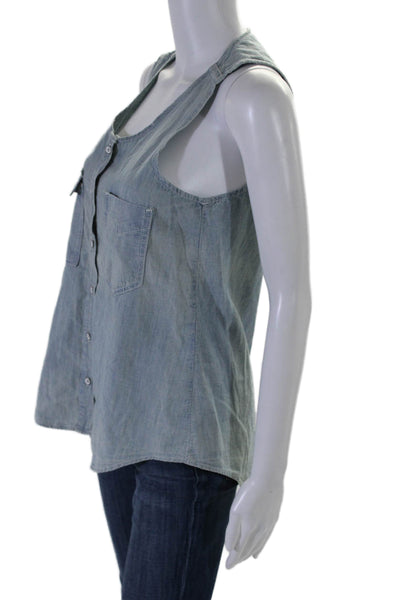 Rag & Bone Jean Womens Button Up Sleeveless Tank Top Blue Cotton Size Extra Smal