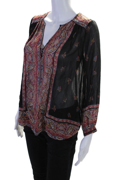 Joie Womens Long Sleeve Abstract Print Pullover Blouse Black Size XXS