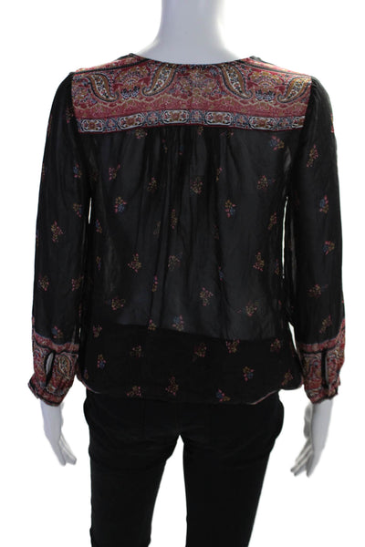 Joie Womens Long Sleeve Abstract Print Pullover Blouse Black Size XXS