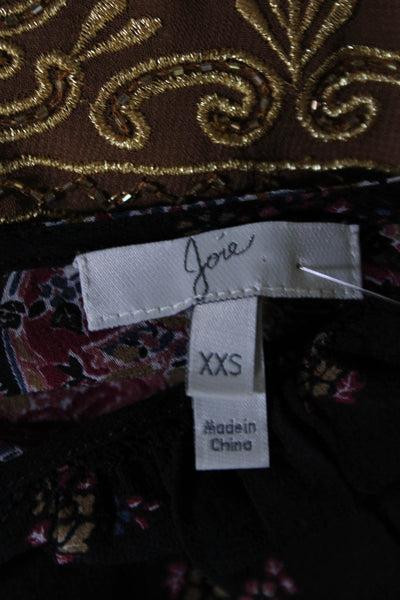 Joie Womens Long Sleeve Abstract Print Pullover Blouse Black Size XXS