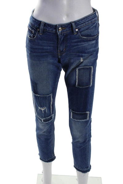 10 Crosby Derek Lam Womens Mid Rise Patchwork Skinny Leg Jeans Blue Cotton Size
