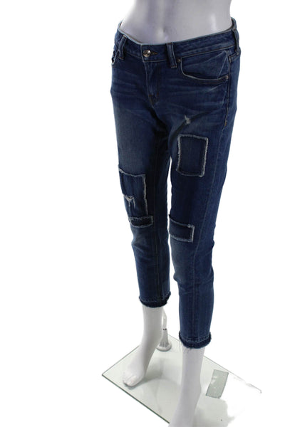 10 Crosby Derek Lam Womens Mid Rise Patchwork Skinny Leg Jeans Blue Cotton Size
