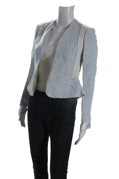 Rebecca Taylor Womens Long Sleeve Open Front Distressed Top Blue Size 0