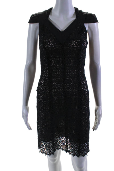 Valentina Shah Womens Back Zip Short Sleeve Lace Overlay Dress Black Size 0