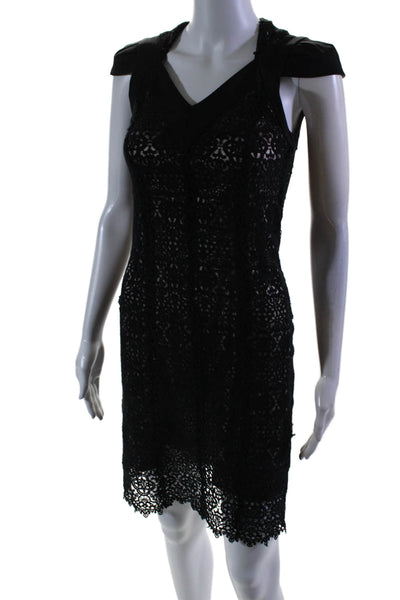 Valentina Shah Womens Back Zip Short Sleeve Lace Overlay Dress Black Size 0