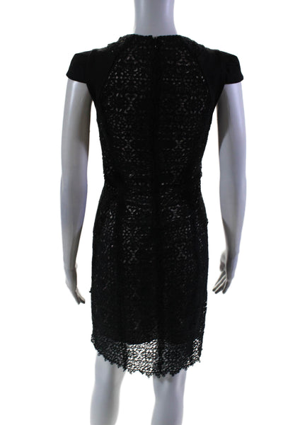 Valentina Shah Womens Back Zip Short Sleeve Lace Overlay Dress Black Size 0