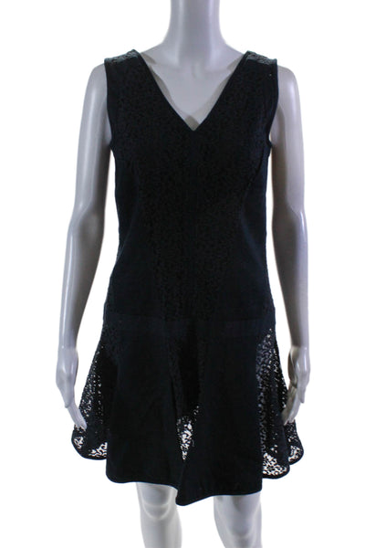 Valentina Shah Womens Back Zip Short Sleeve Lace Overlay Dress Black Size 0