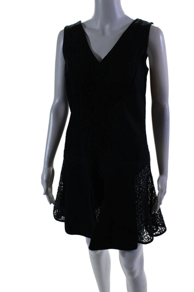 Valentina Shah Womens Back Zip Short Sleeve Lace Overlay Dress Black Size 0