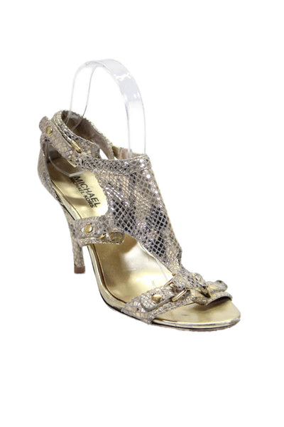 Michael Michael Kors Womens Metallic Snakeskin Printed Sandals Gold Leather 7M