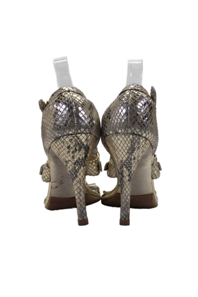 Michael Michael Kors Womens Metallic Snakeskin Printed Sandals Gold Leather 7M