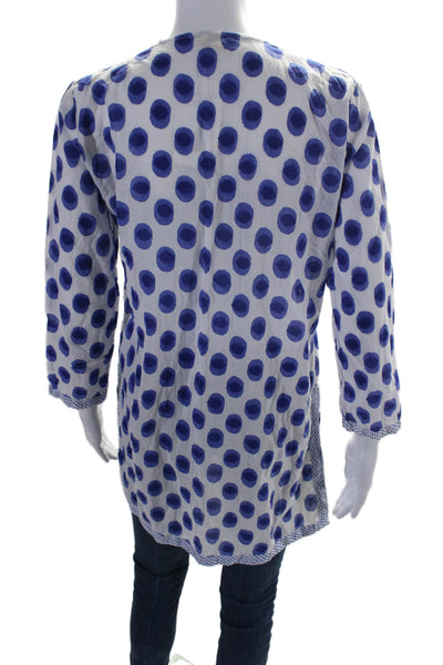 Roberta Roller Rabbit Womens Cotton Spotted Print V-Neck Tunic White Blue Size S