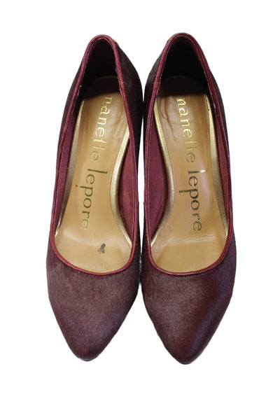 Nanette Lepore Womens Leather Pointed Toe Cone Heel Pumps Burgundy Red Size 7.5
