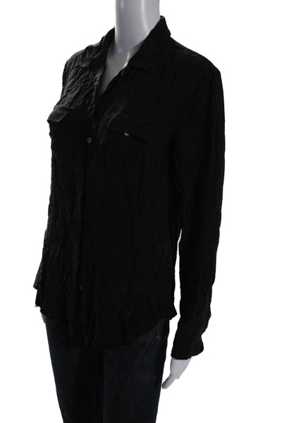 Broadway & Broome Womens Collared Silk Long Sleeves Button Up Shirt Black Size S