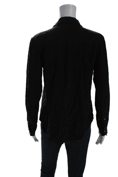 Broadway & Broome Womens Collared Silk Long Sleeves Button Up Shirt Black Size S