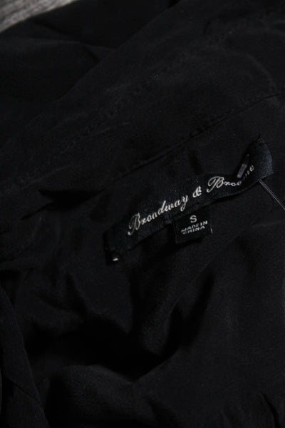 Broadway & Broome Womens Collared Silk Long Sleeves Button Up Shirt Black Size S