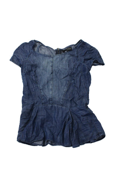 The Kooples Women's Round Neck Short Sleeves Chambray Peplum Blouse Size XS