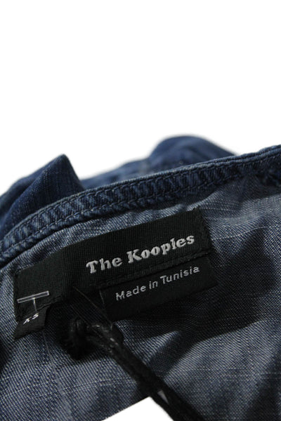 The Kooples Women's Round Neck Short Sleeves Chambray Peplum Blouse Size XS