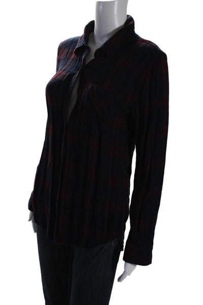 Rails Womens Plaid Print Long Sleeve Button Down Flannel Shirt Red Blue Size XS