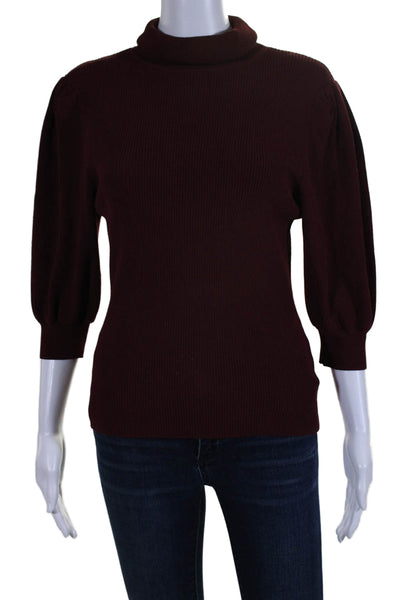 Autumn Cashmere Womens 3/4 Sleeve Turtleneck Ribbed Knit Top Red Size Large