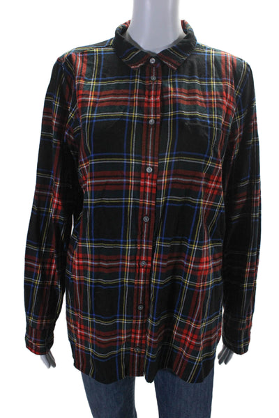 J Crew Womens Cotton Red Multicolor Plaid Long Sleeve Button Down Shirt Size 16